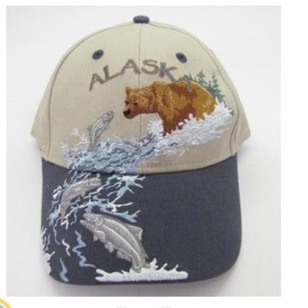Alaska Embroidered Cap with Bear and Fish Design - Picture 3 of 11
